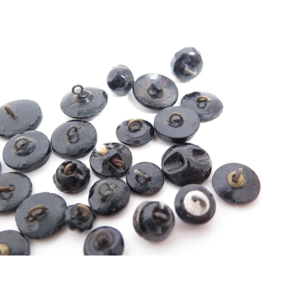 Antique Stunning Carved Molded Black Glass Buttons Lot*Flowers*Highly Detailed‎